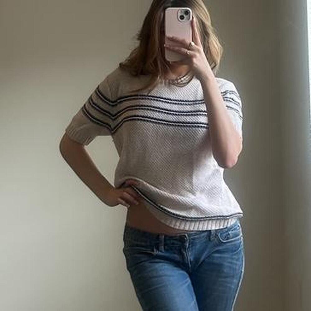 Vintage tan knit striped sweater